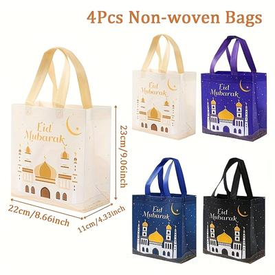 TEMU 4/12/16pcs,white Black Eid Non-woven Bags,star Pattern Gifts Packing Bags,ramadan Decoration For Home, Party Supplies Handbag,eid Al Decor Image