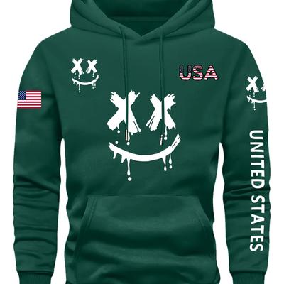 TEMU Stylish Smile Face Print, Men's Fashion Casual Hoodie With Drawstring, Comfy Long Sleeve Pullover Hoodie, Ideal For Daily And Outdoor Wear Image