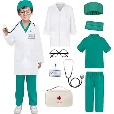 9PCS Kinder Arzt Kostüm Kleinkind Medizinische Dress Up Outfits Mantel + Echt Stethoskop Für Jungen Mädchen Halloween Karriere Tag Pretend spielen Image