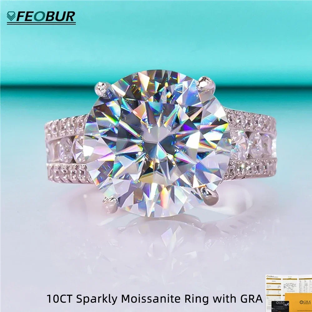 10CT Moissanit-Ring mit Zertifikat für Damen, 925er-Sterlingsilber vergoldet, Pt950, Labordiamant, Verlobung, Ehering, Luxusschmuck Image