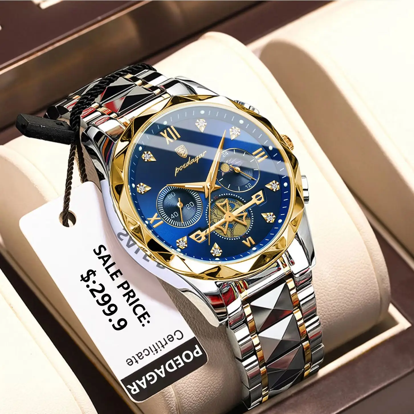 POEDAGAR Luxus Business Mann Armbanduhr Edelstahl männer Quarzuhr Wasserdicht Leucht Chronograph Sport Uhren Für Männer Image