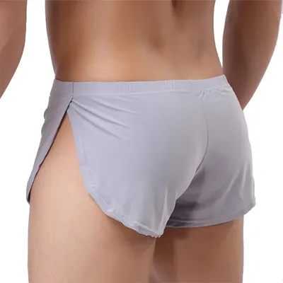 Männliche Höschen Unterwäsche Boxer Atmungsaktive Männer Boxer Pyjamas Side Split Solide Unterhose Cueca Homem Bequeme Shorts Nachtwäsche Image