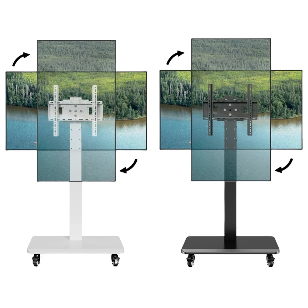 Mobiler TV-Wagen, 90er ° Rotations-TV-Ständer für Flachbildschirme von 32 bis 65 Zoll, höhenverstellbarer tragbarer TV-Ständer, max. VESA 400 x 4