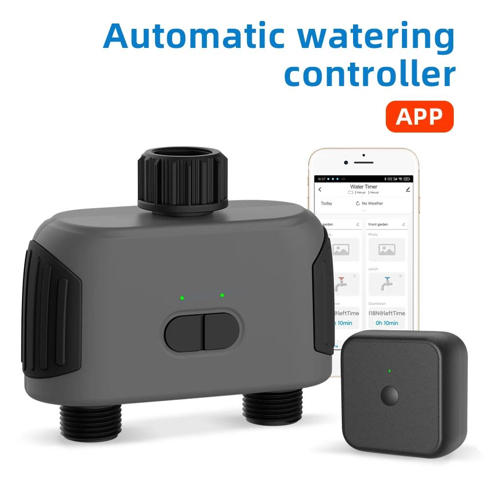 Smart Tuya Bluetooth Gartenwasser-Timer, Regenverzögerung, programmierbarer Dual-Wege-Timer mit automatischer Bewässerung und WiFi-Gateway Image