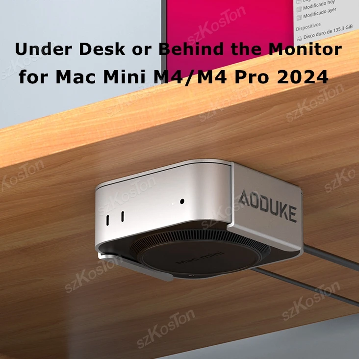 Unter dem Schreibtischhalterungsständer für Mac Mini M4 Desktop-Computer, Wand-/VESA-Monitor-Rückseite, Metallhalterung für Mac Mini M4 Pro PC-Zubehör Image