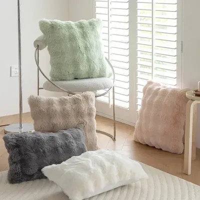 Winter Nachahmung Kaninchen Haar Blase Plüsch Werfen Kissen Fall Schlafzimmer Wohnzimmer Sofa Weiche Image