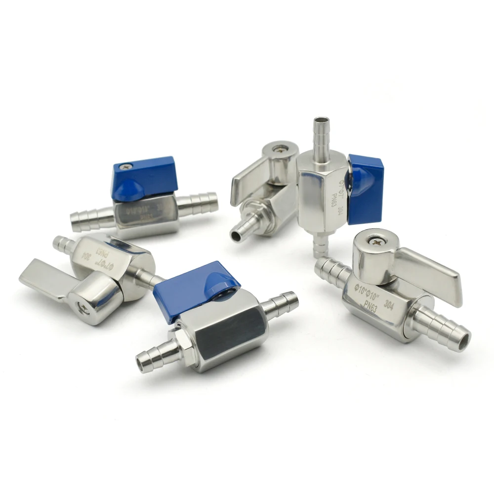 MINI-Kugelhahn aus Edelstahl 304, 7 mm -25 mm, Schlauchtülle, selbstgefertigt, 2 Luft-, Wasser- und Ölschläuche, Rohrhautverbinder, Mikroventil Image