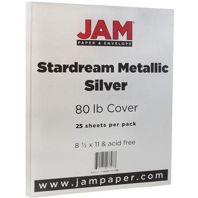 JAM Paper Color Multi-Use Card Stock, Silver Stardream Metallic, Letter (8.5" x 11"), 80 Lb, Pack Of 25