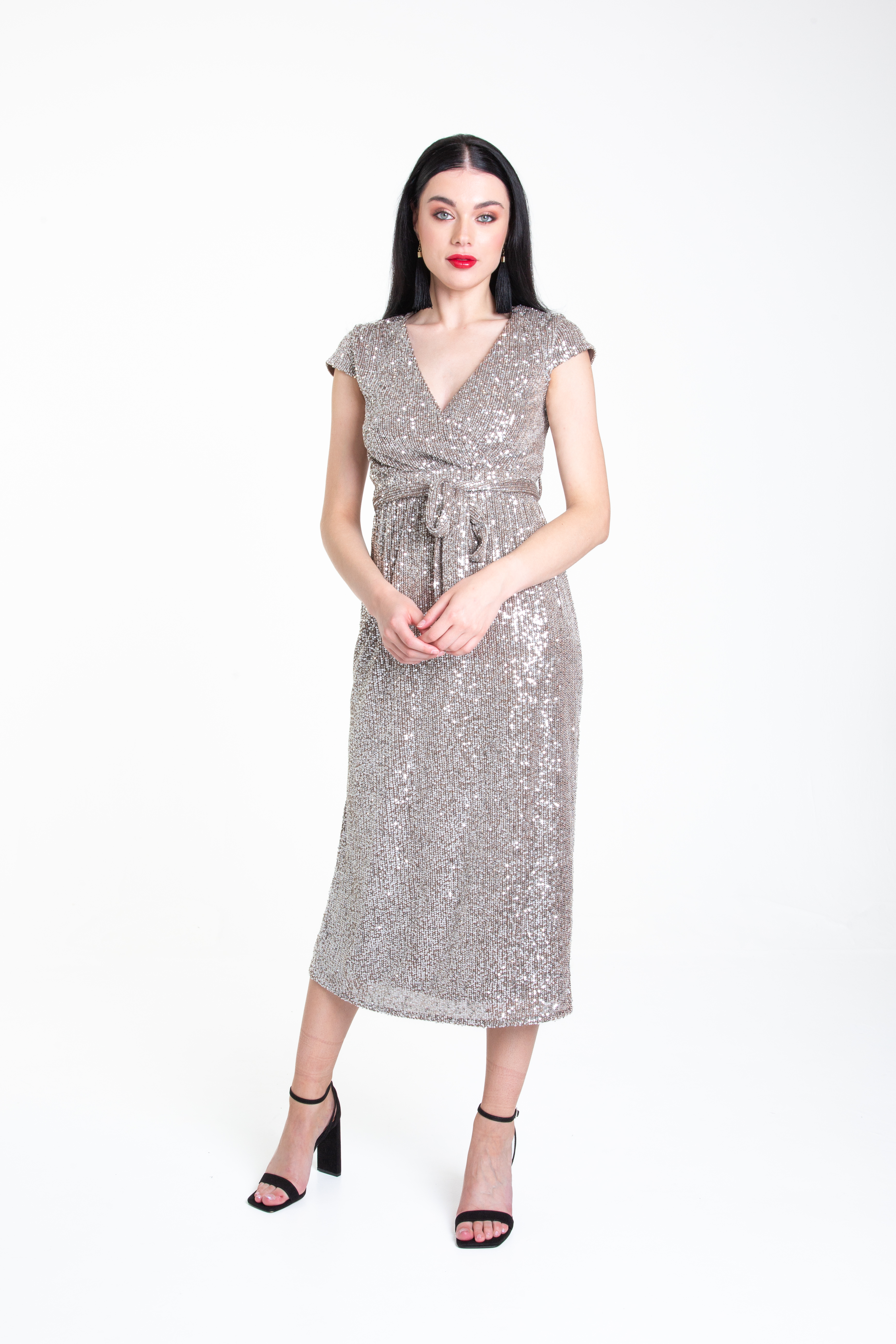 Midi-Wickelkleid mit Paillettengürtel Image