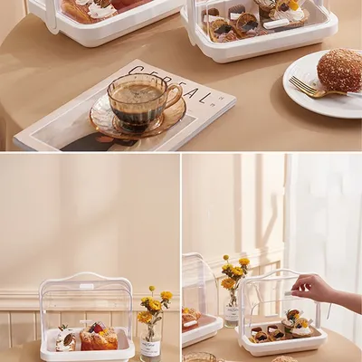 Bread storage box with lid, hand-held transparent storage box, flip type food tableware, water cup,