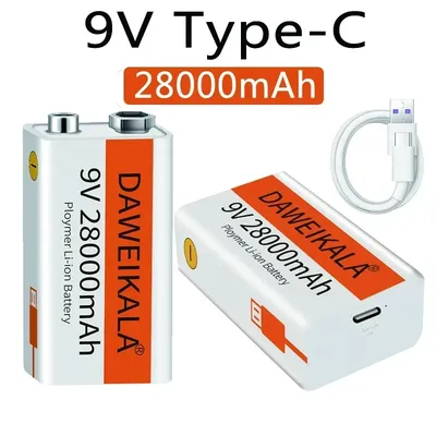 2025 9V battery 28000mAh li-ion Rechargeable battery Type-C Battery 9v for Multimeter Microphone Toy