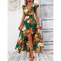 Femme Robe Maxi Robe casual Robe Trapèze Robe Débardeur mode Décontractées Vacances du quotidien Standard Floral Feuille Sans Manches Col V Vert Eté