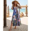 Robe Maxi Femme Robe Décontractée Robe T-Shirt Tee Robe Robe d'Été Bohème Rendez-vous Coupe Régulière Imprimé Géométrique Manches Courtes Col Ronde Noir Blanc Rose Violet Été