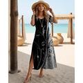 Robe Maxi Femme Robe Décontractée Robe T-Shirt Tee Robe Robe d'Été Bohème Rendez-vous Coupe Régulière Imprimé Géométrique Manches Courtes Col Ronde Noir Blanc Rose Violet Été