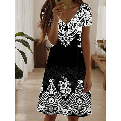 Women's Mini Dress Casual Dress Elegant Tropical Hawaiian Daily Regular Fit 3D Print Floral Short Sleeve Crew Neck Black White Pink Blue Summer