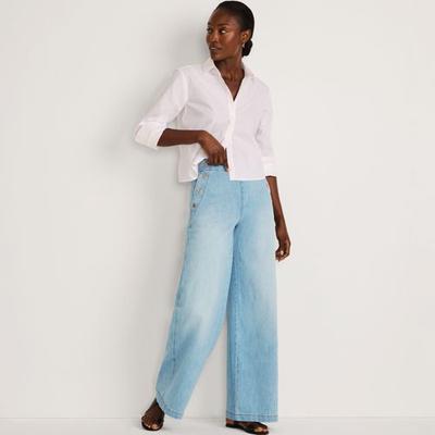 Extra Wide Leg Sailor Jeans, Women, size: 18, regular, Blue, Spandex/Poly-blend, by Lands' End