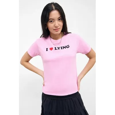UO I Love Lying Relaxed T-Shirt - Pink XS/S at Urban Outfitters