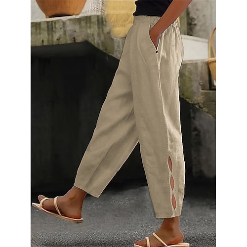 Damen Baumwoll Mischung Chinos Mode Streetwear Knöchellang Hohe Taille Einfach Tasche Elastischer Bund Bequem Weich Mikroelastisch Outdoor Straße Dunkelbraun Dunkelgrün Wein Rubinrot Sommer Frühling Image