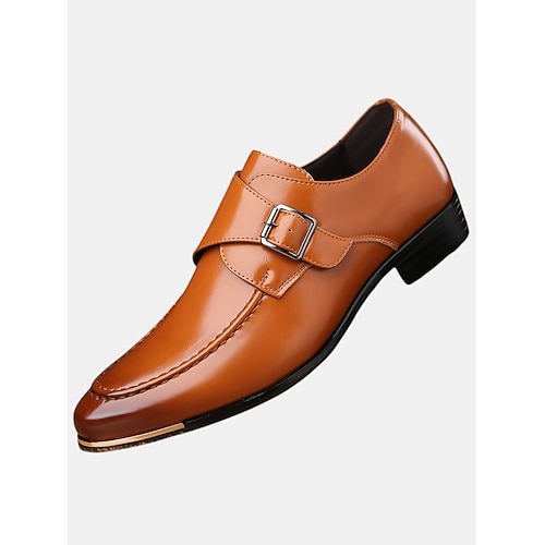 Herren-Monkstrapschuhe aus hellbraunem Kunstleder mit Schnallendetail, elegantes, formelles Schuhwerk für das Business und besondere Anlässe Image