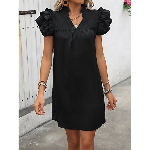 Damen Minikleid Casual kleid A Linie Kleid Basic Brautkleider schlicht Urlaub Party Arbeit Regular Fit Glatt Ärmellos V Ausschnitt Schwarz Rosa Grün Sommer Frühling Image