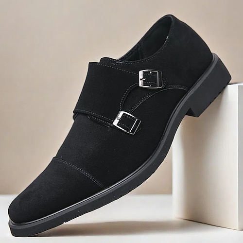 Braune Monkstrap-Schuhe für Herren mit doppeltem Schaft aus Wildleder und Schnallendetail, stilvolles Schuhwerk für formelle und legere Anlässe Image