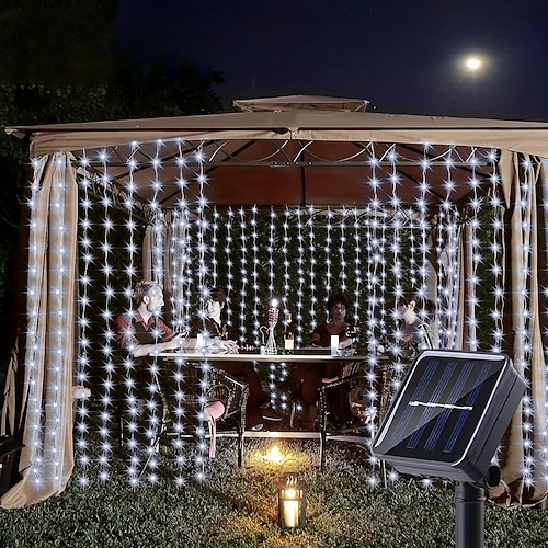 1 Stück Vorhang-Licht, solarbetrieben, wasserdicht, Wasserfall-Märchen-Lichterkette, Fenster-Innenlicht für Hochzeit, Party, Weihnachten, dekoratives Licht Image