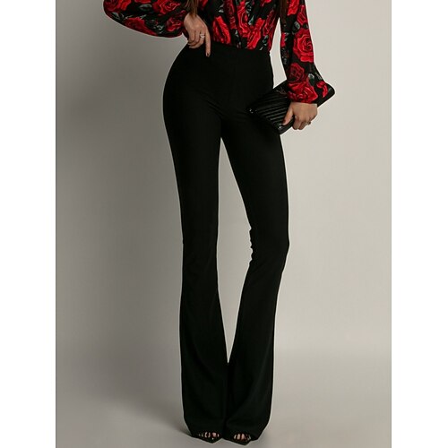 Damen Asiatische Größe Zigaretten Schlaghose Strumpfhosen Volle Länge Moderner Stil Basic Weich Mikroelastisch Alltagstauglich Weinrot Schwarz 4 # Blau Frühling Sommer Normale Passform Image