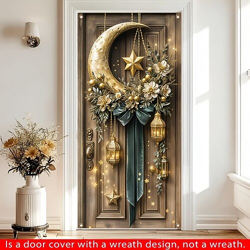 Ramadan Mubarak Türdekorationen Türüberzüge Eid Mond Türteppich Türvorhang Dekoration Hintergrund Innen/Außen Türbanner für die Haustür Bauernhaus Image