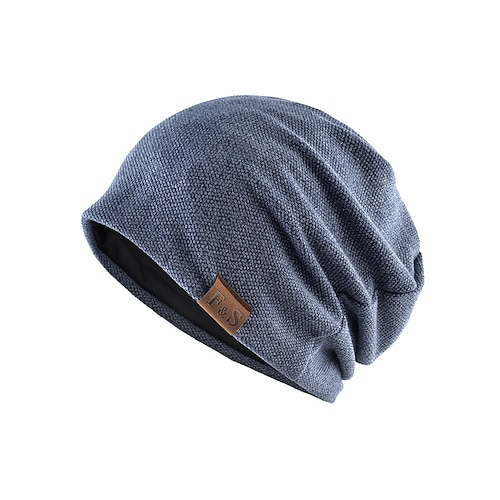 Lässige Slouch Beanie Mütze für Herren – weiche und bequeme Strickmütze mit Lederlabel, trendiger Style für alle Jahreszeiten, den Alltag und Outdoor-Aktivitäten Image