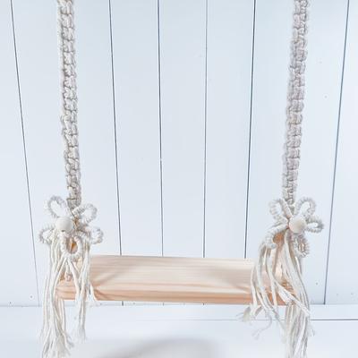 TEMU Handcrafted Wooden Swing With Macrame Detailing - Natural , Ideal For Photography Props, Pictures & Artistic Photo