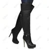 Rontic Neue Frauen Winter Über Das Knie Stiefel Plattform Stiletto Heels Runde Kappe Ziemlich Braun Schwarz Weiß Partei Schuhe UNS größe 5-20