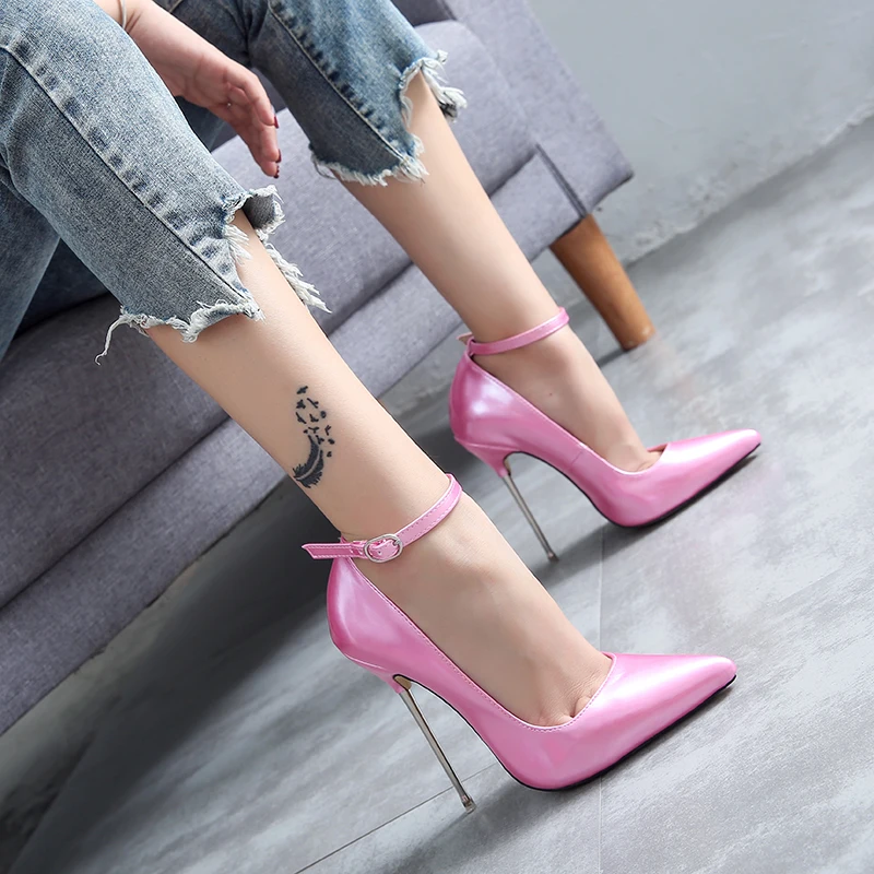 Sexy 13 CM Metall High Heels Pumps Abendparty Stilettos Schuhe Große Größe 43 Damen Schnallenverschluss Sexy Frühlings-Kleiderschuhe