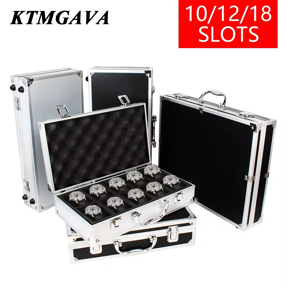 10/12/18 Grid Aluminium Legierung Schwarz Uhr Lagerung Box Schmuck Sammlung Box Tragbare Große Kapazität Uhr Box Qualität geschenk Box