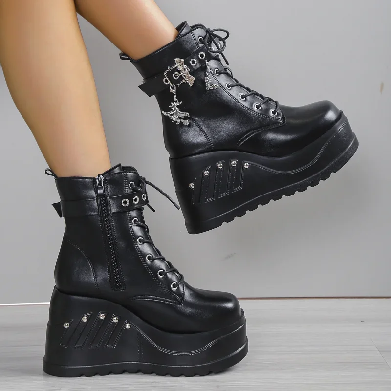 2024 neue Stiefel für Frauen Mode Heißer Verkauf Punk Goth Plattform Heels Keil frauen Stiefel Casual Goth Punk Größe 43 frauen Schuhe