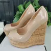Ahhlsion Echte Fotos Frauen Plattform Pumpen Komfort Keile Heels Peep Toe Ziemlich Nude Schwarz Büro Dame Schuhe UNS Plus Größe 5-20