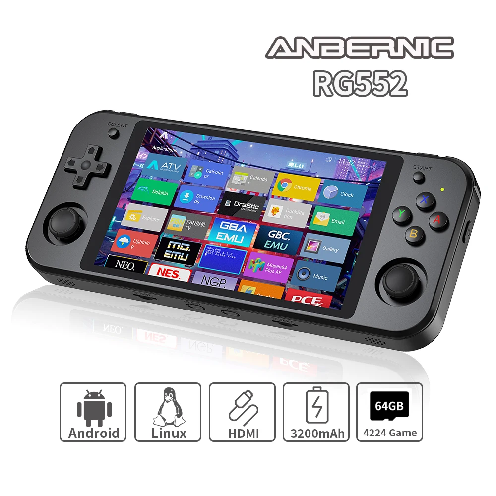 ANBERNIC RG552 Handheld-Spielekonsole 5,36'' IPS-Bildschirm Android Linux Dual Systems Retro-Videospiel-Player mit integrierten über 4000 Spielen Image