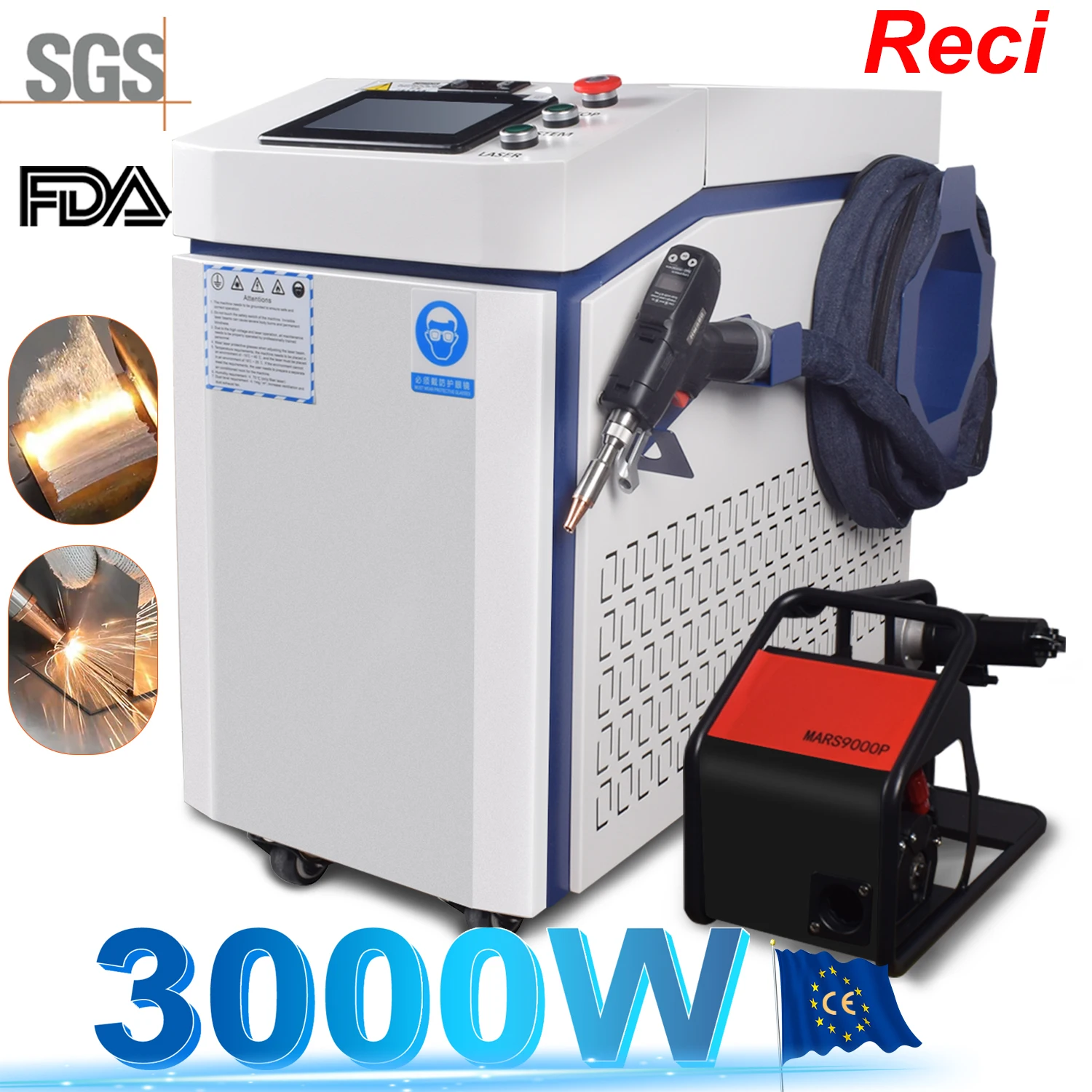 Saldatrice per pulizia taglio saldatura laser a fibra 3000W 4 IN 1 Saldatore laser a fibra portatile Reci 2000W 1500W per tutti i metalli