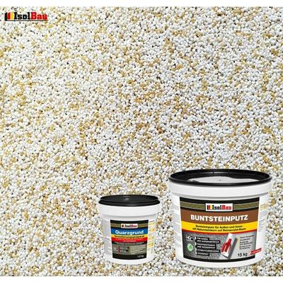 Buntsteinputz set Mosaikputz bp 60 (weiss, sand/gelb) 15 kg + Quarzgrund 1,5 kg Image