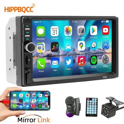 HIPPBQCC 2 Din Car Radio 7" HD Touch Screen Stereo Bluetooth FM ISO Power Aux Input Auto MP5 Player