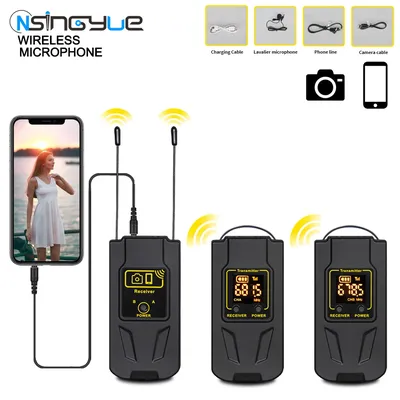 UHF Wireless Lavalier Dual Microphone with 30 Selectable Channels, 30m Range For DSLR Camera and