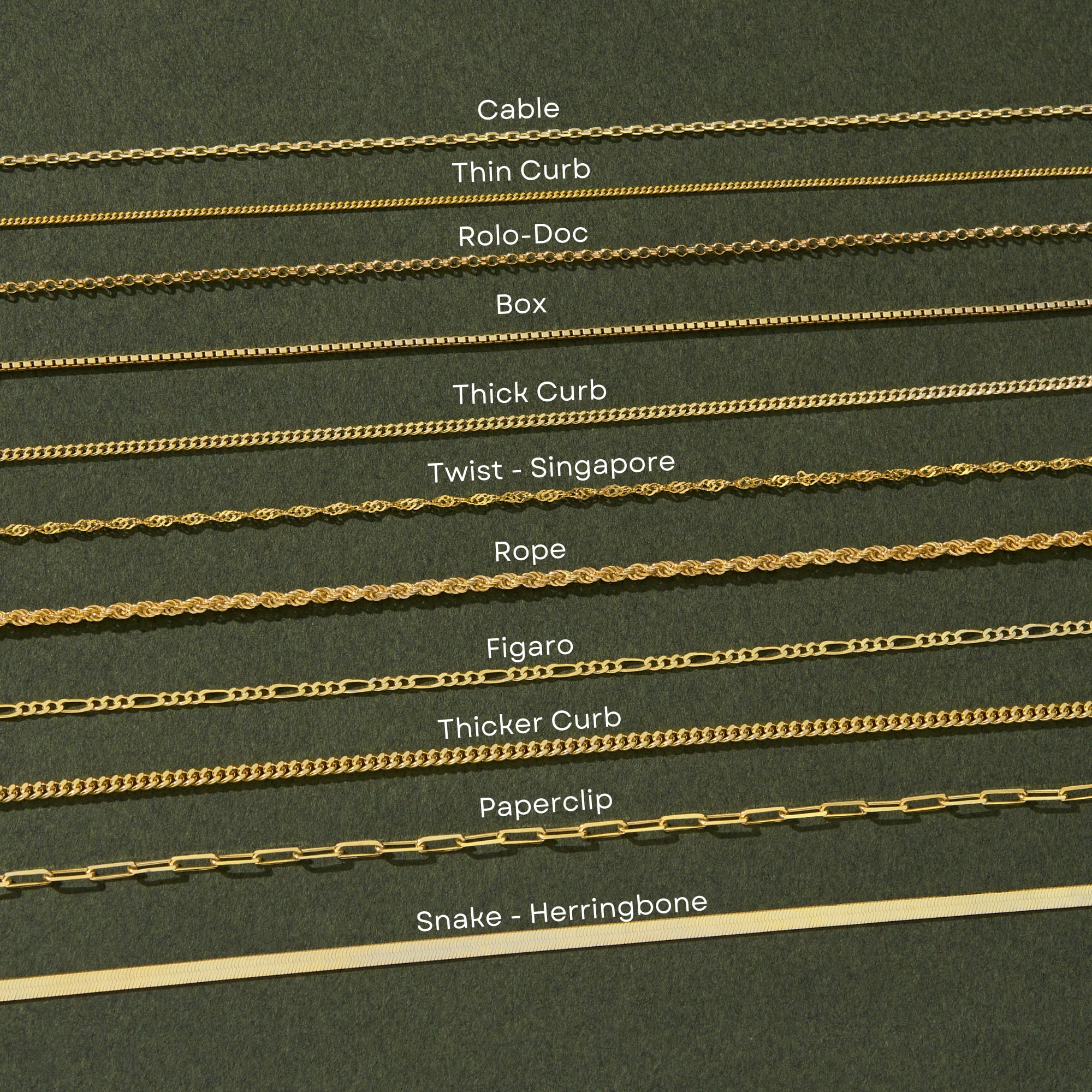 Collana con catena in oro 14k, catena a serpente, catena a treccia, catena a maglie, catena a scatola, catena a corda, catena Figaro, catena a graffet