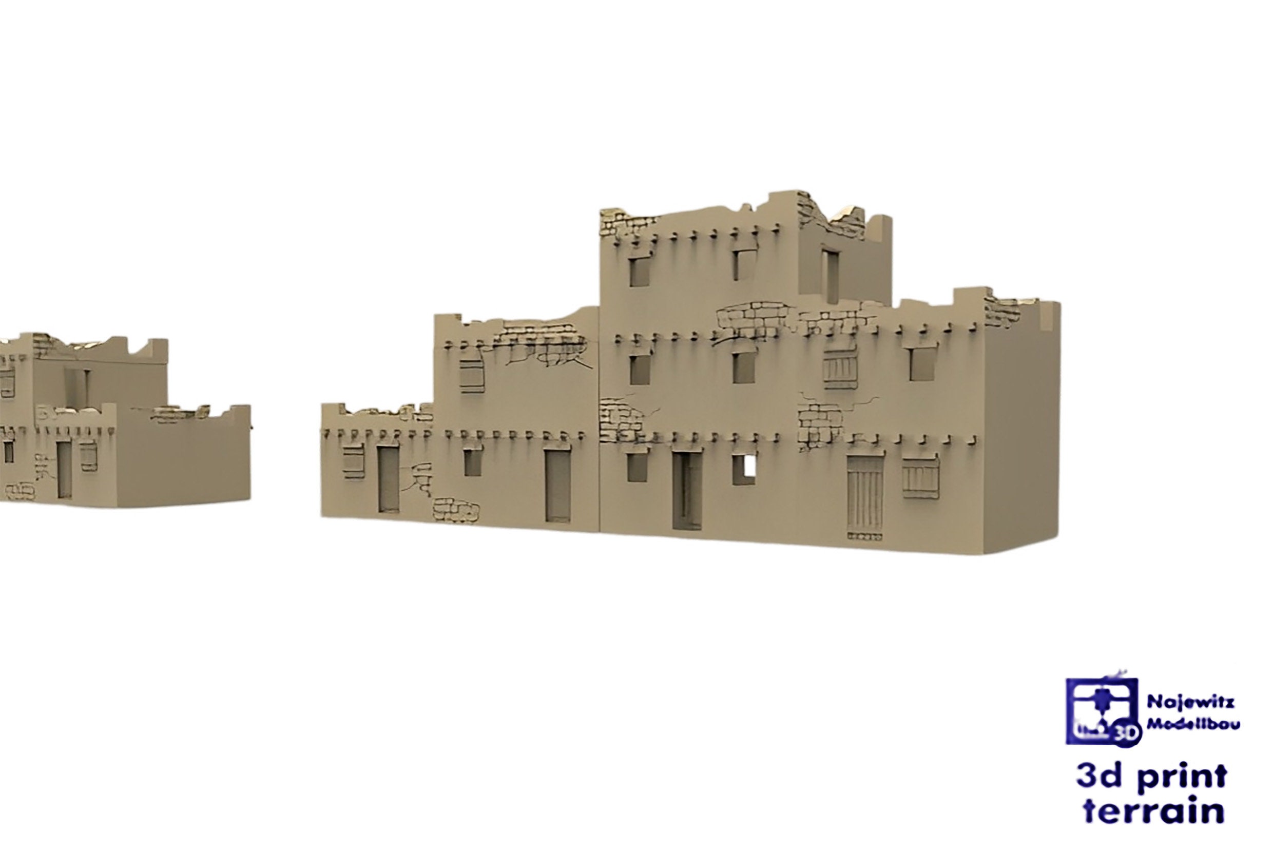 Town Huge Buildings - Casa nel deserto media, modello B, [2x], terreno stampato in 3D per giochi da tavolo e diorami, 1/100, 1/72, 1/87, 1/56