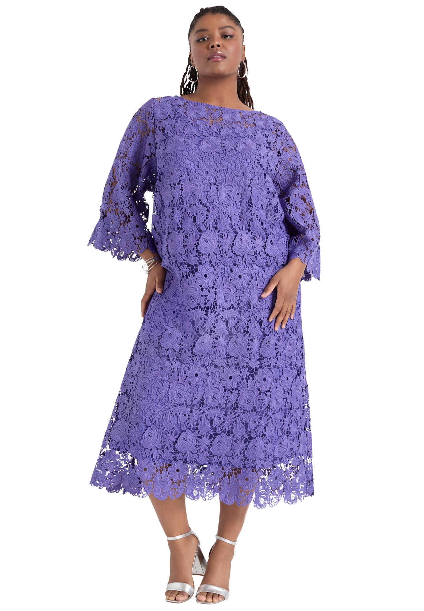 Plus Size Women's Bell-Sleeve Lace Midi Dress by June & Vie in Blue Iris (Size 14/16)