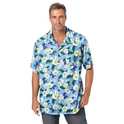 Men's Big & Tall Printed Camp Shirt by KS Island in Cornflower Hibiscus (Size 6XL)