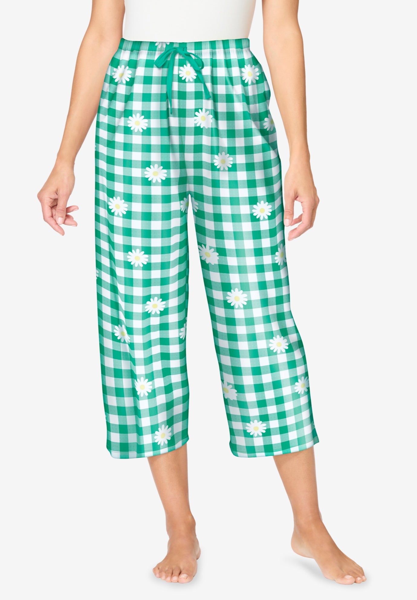 Plus Size Women's Woven Sleep Capri Pant by Dreams & Co. in Tropical Emerald Daisy (Size 6X)