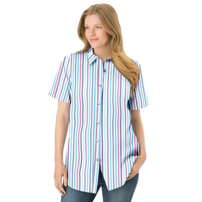 Plus Size Women's Perfect Short Sleeve Shirt by Woman Within in Multi Stripe (Size 6X)