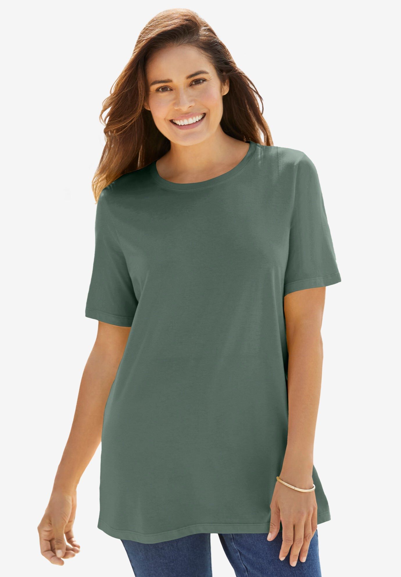 Plus Size Women's Perfect Short-Sleeve Crewneck Tee by Woman Within in Pine (Size 1X) Shirt