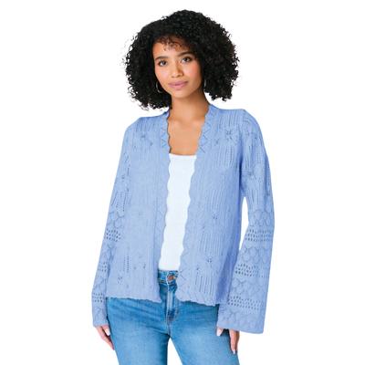 Plus Size Women's Crochet Cardigan Sweater by Roaman's in French Blue (Size S)