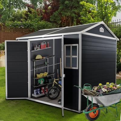 8x4ft Outdoor Resin Plastic Storage Shed with Floor and 2 Windows