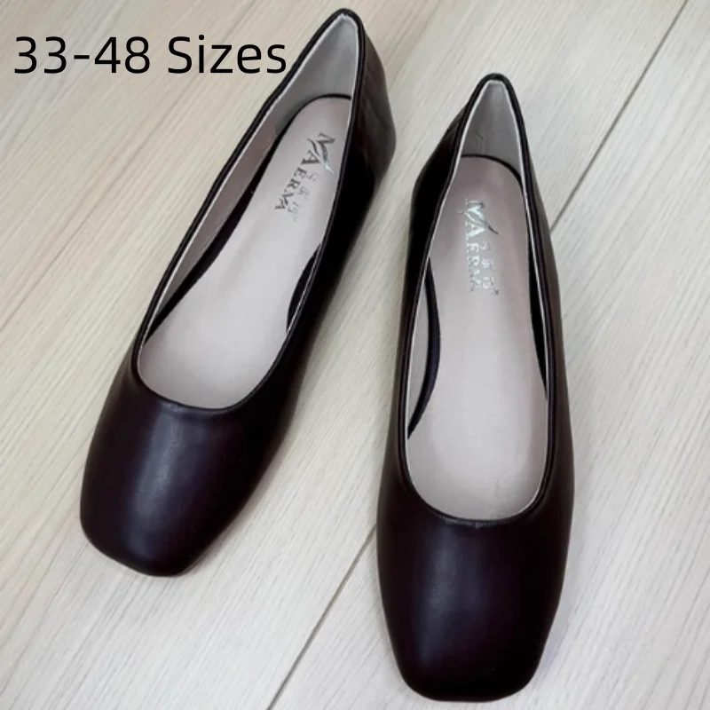 Flache Schuhe für Damen, antikes, authentisches Leder, Barfuß, lässig, Slip-On, quadratische Zehenpartie, breite Passform, flache Schuhe 3 44, 48, schmale und große Füße, braun